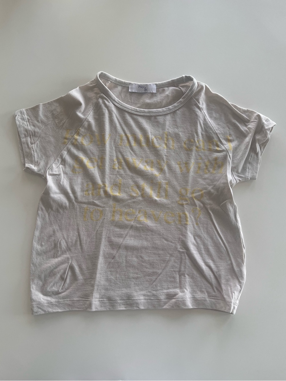 Praying Cream Short-Sleeve Graphic Tee with Yellow Print